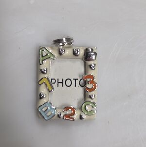 Vintage Photo ABC 123 Silver Enamel Necklace Pendant Charm Stamped 925 China